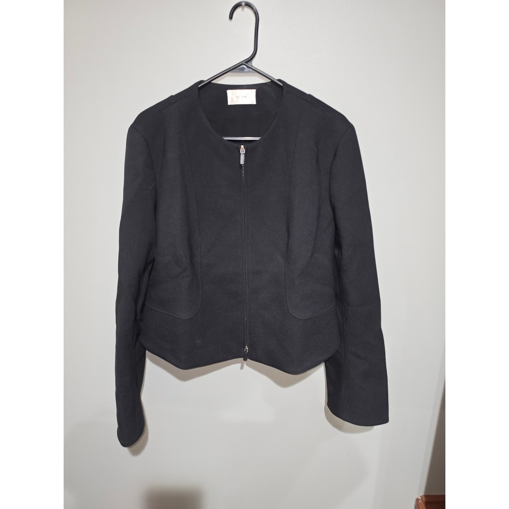 The Row Womens Black Cropped Zip Front Collarless Jacket Blazer Minimalist